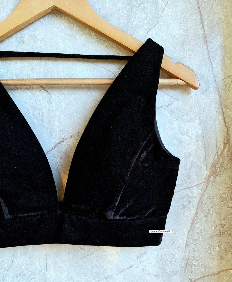 Black Velvet Plunge Neckline Indian Blouse