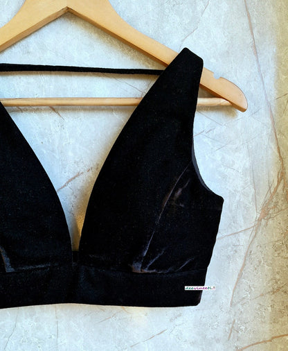 Black Velvet Plunge Neckline Indian Blouse