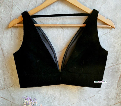 Black Velvet Plunge Neckline Indian Blouse